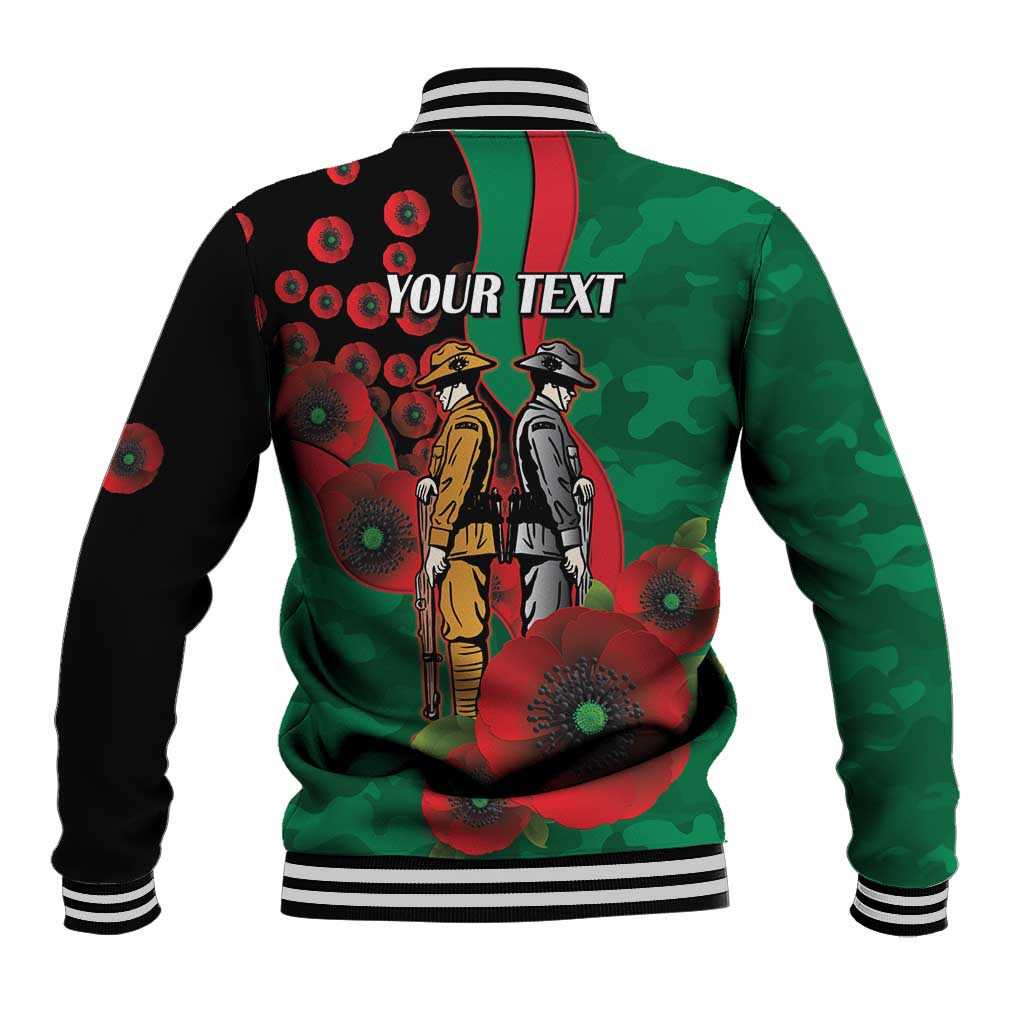 South Sydney Rabbitohs ANZAC Personalised Baseball Jacket Lest We Forget Poppy Camo