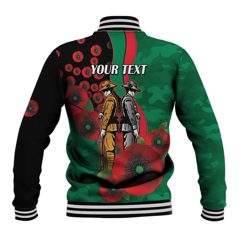South Sydney Rabbitohs ANZAC Personalised Baseball Jacket Lest We Forget Poppy Camo