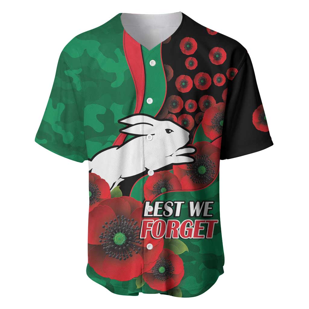 South Sydney Rabbitohs ANZAC Personalised Baseball Jersey Lest We Forget Poppy Camo