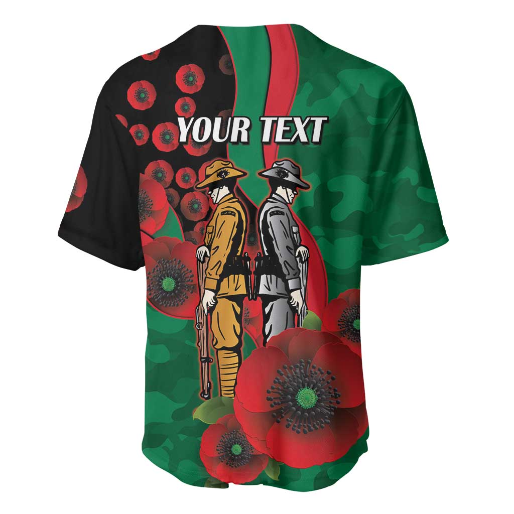 South Sydney Rabbitohs ANZAC Personalised Baseball Jersey Lest We Forget Poppy Camo