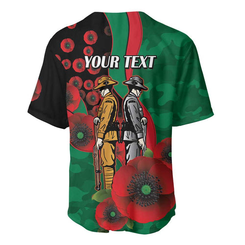 South Sydney Rabbitohs ANZAC Personalised Baseball Jersey Lest We Forget Poppy Camo