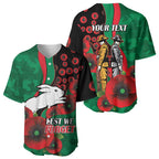 South Sydney Rabbitohs ANZAC Personalised Baseball Jersey Lest We Forget Poppy Camo