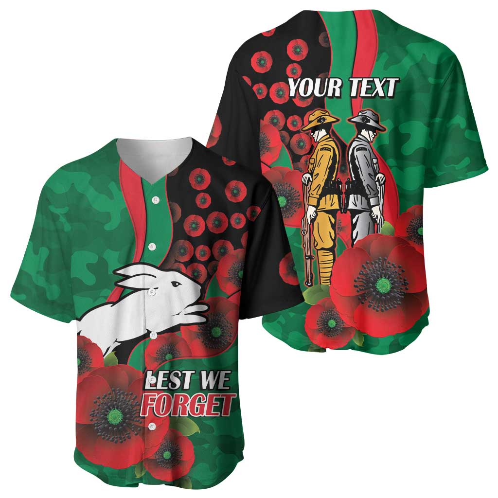 South Sydney Rabbitohs ANZAC Personalised Baseball Jersey Lest We Forget Poppy Camo