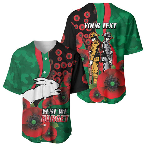 South Sydney Rabbitohs ANZAC Personalised Baseball Jersey Lest We Forget Poppy Camo