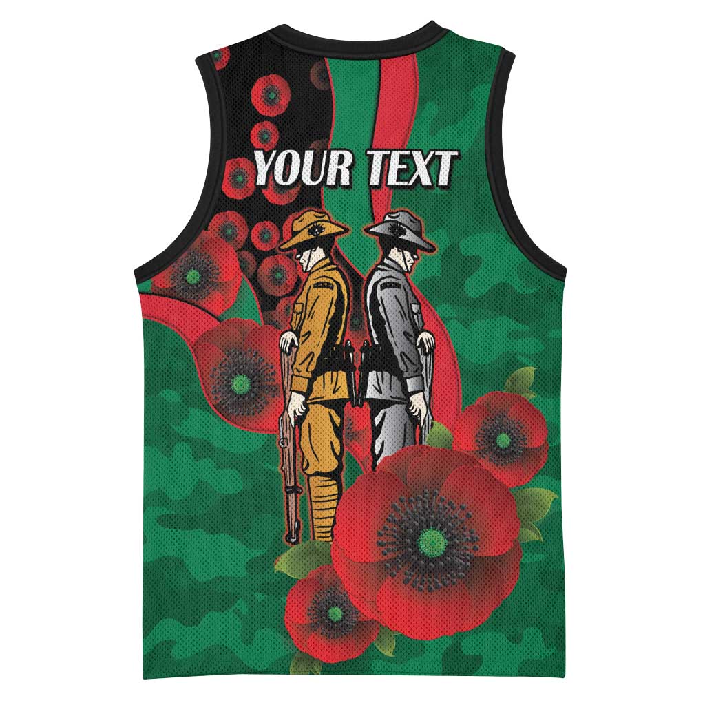 South Sydney Rabbitohs ANZAC Personalised Basketball Jersey Lest We Forget Poppy Camo