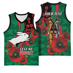 South Sydney Rabbitohs ANZAC Personalised Basketball Jersey Lest We Forget Poppy Camo