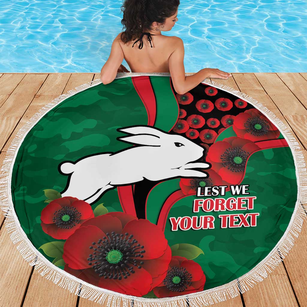 South Sydney Rabbitohs ANZAC Personalised Beach Blanket Lest We Forget Poppy Camo