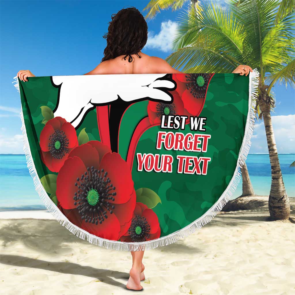 South Sydney Rabbitohs ANZAC Personalised Beach Blanket Lest We Forget Poppy Camo