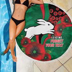 South Sydney Rabbitohs ANZAC Personalised Beach Blanket Lest We Forget Poppy Camo