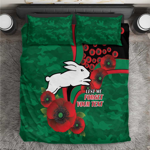 South Sydney Rabbitohs ANZAC Personalised Bedding Set Lest We Forget Poppy Camo