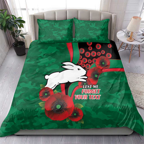South Sydney Rabbitohs ANZAC Personalised Bedding Set Lest We Forget Poppy Camo