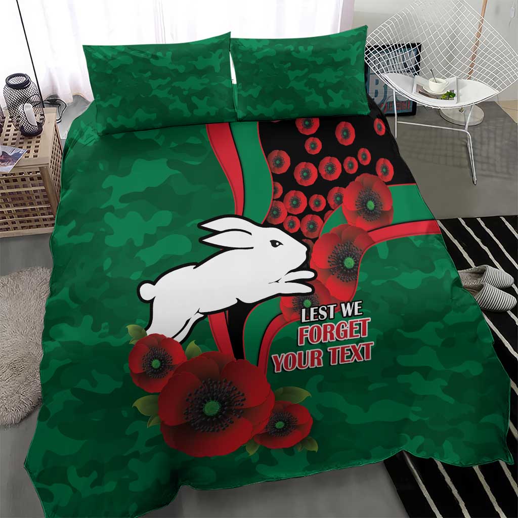South Sydney Rabbitohs ANZAC Personalised Bedding Set Lest We Forget Poppy Camo