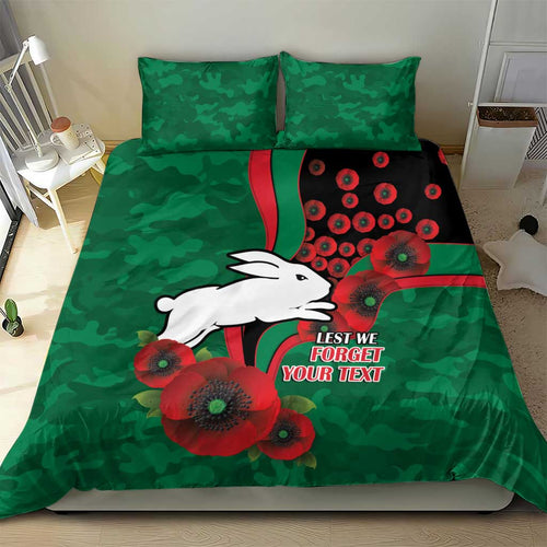 South Sydney Rabbitohs ANZAC Personalised Bedding Set Lest We Forget Poppy Camo