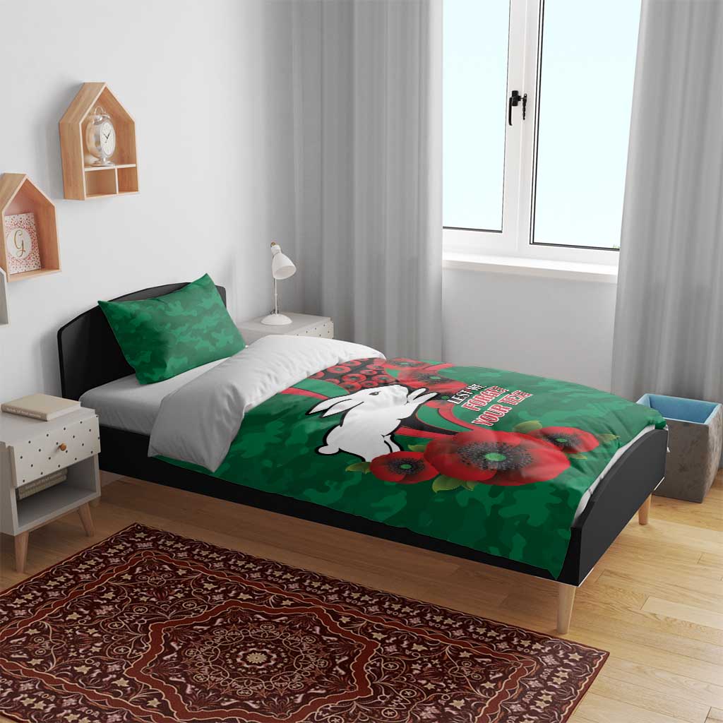 South Sydney Rabbitohs ANZAC Personalised Bedding Set Lest We Forget Poppy Camo