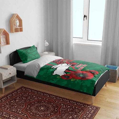 South Sydney Rabbitohs ANZAC Personalised Bedding Set Lest We Forget Poppy Camo