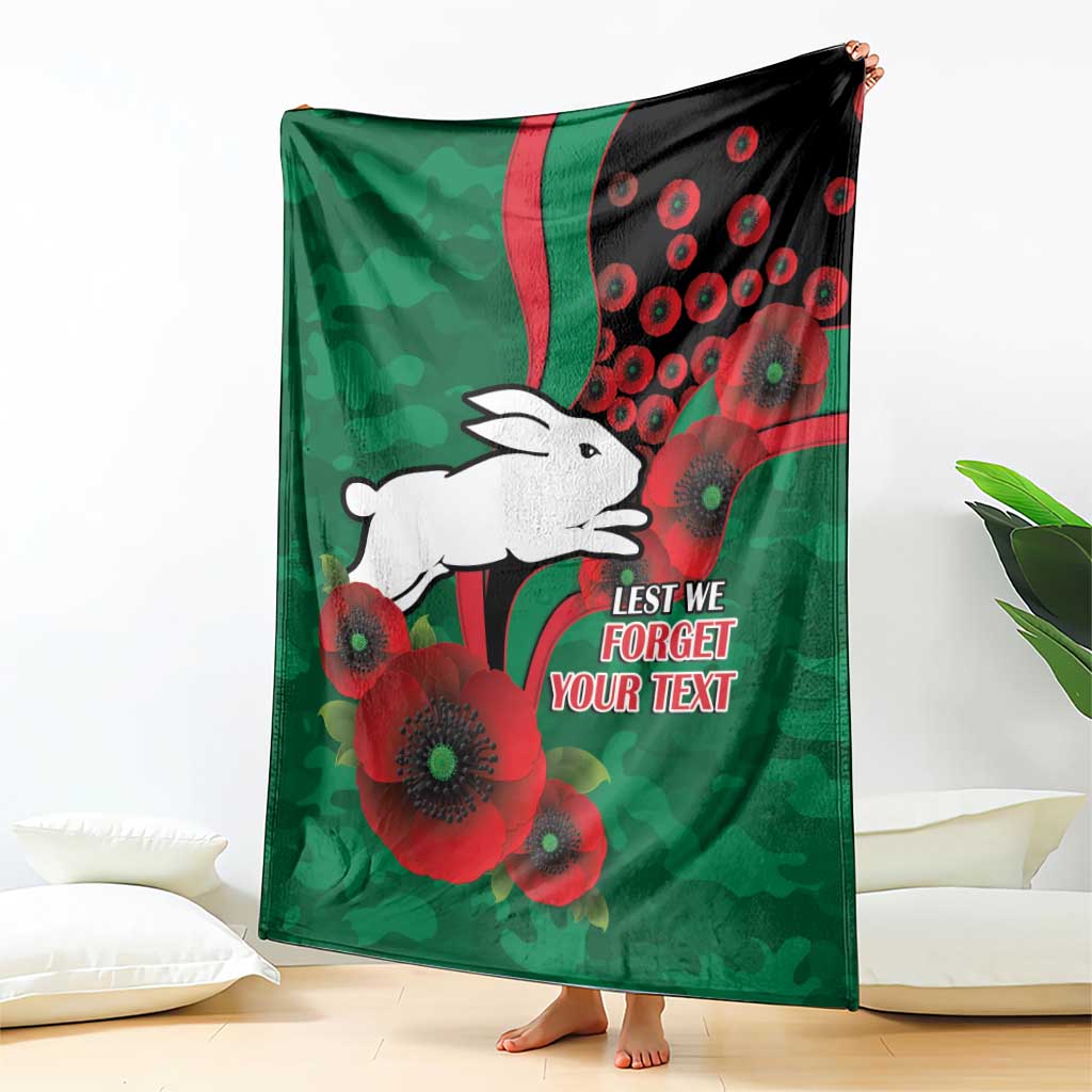 South Sydney Rabbitohs ANZAC Personalised Blanket Lest We Forget Poppy Camo