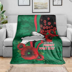 South Sydney Rabbitohs ANZAC Personalised Blanket Lest We Forget Poppy Camo