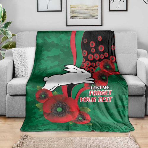 South Sydney Rabbitohs ANZAC Personalised Blanket Lest We Forget Poppy Camo