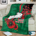 South Sydney Rabbitohs ANZAC Personalised Blanket Lest We Forget Poppy Camo