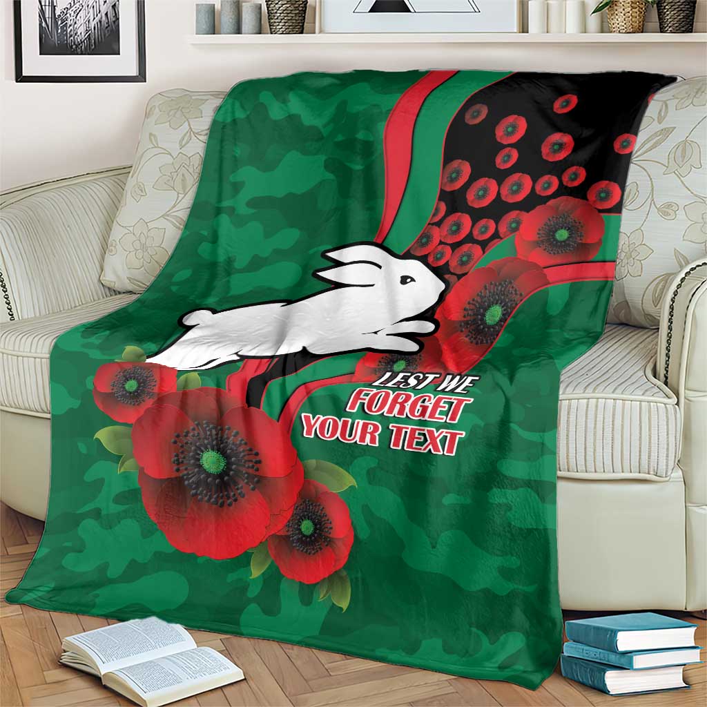 South Sydney Rabbitohs ANZAC Personalised Blanket Lest We Forget Poppy Camo