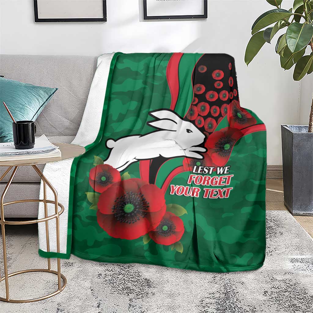 South Sydney Rabbitohs ANZAC Personalised Blanket Lest We Forget Poppy Camo