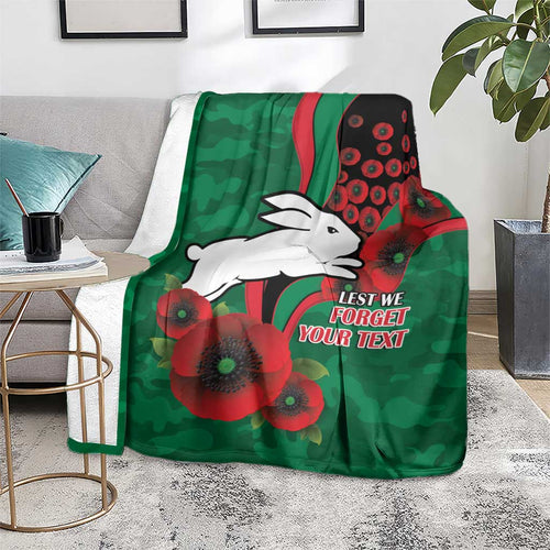 South Sydney Rabbitohs ANZAC Personalised Blanket Lest We Forget Poppy Camo