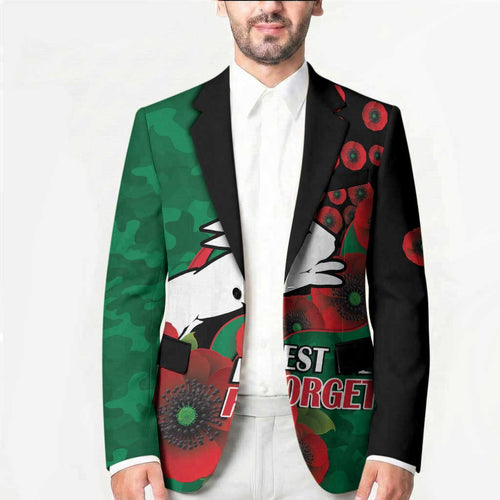 South Sydney Rabbitohs ANZAC Personalised Blazer Lest We Forget Poppy Camo