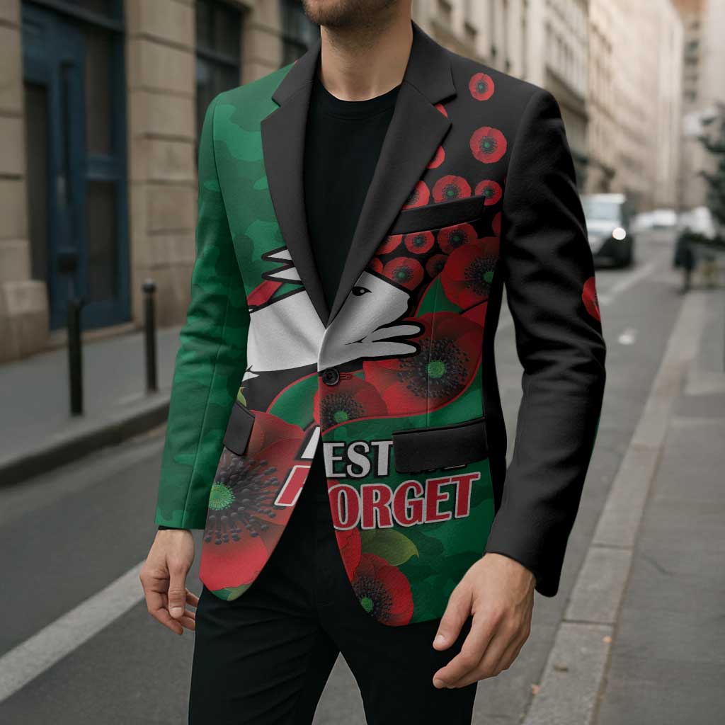 South Sydney Rabbitohs ANZAC Personalised Blazer Lest We Forget Poppy Camo