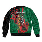 South Sydney Rabbitohs ANZAC Personalised Bomber Jacket Lest We Forget Poppy Camo