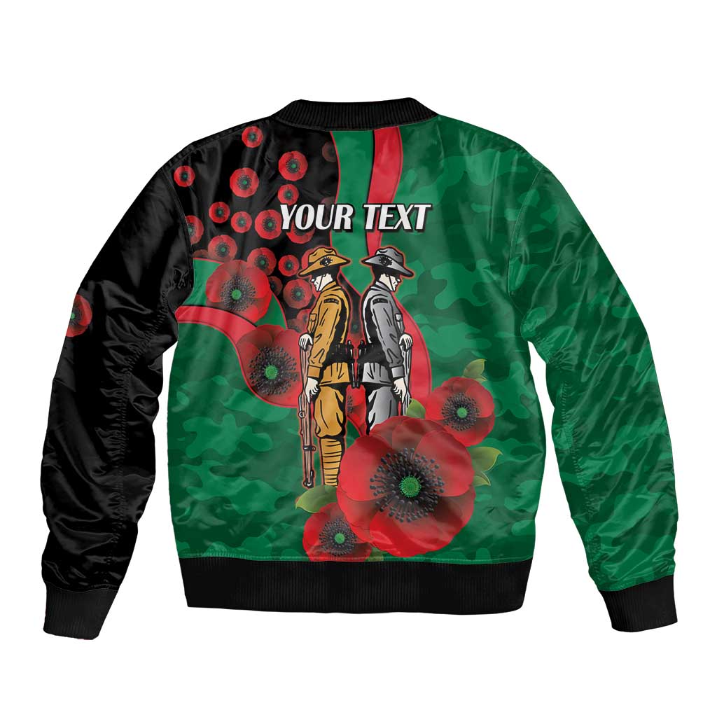 South Sydney Rabbitohs ANZAC Personalised Bomber Jacket Lest We Forget Poppy Camo
