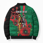 South Sydney Rabbitohs ANZAC Personalised Bomber Puffer Jacket Lest We Forget Poppy Camo