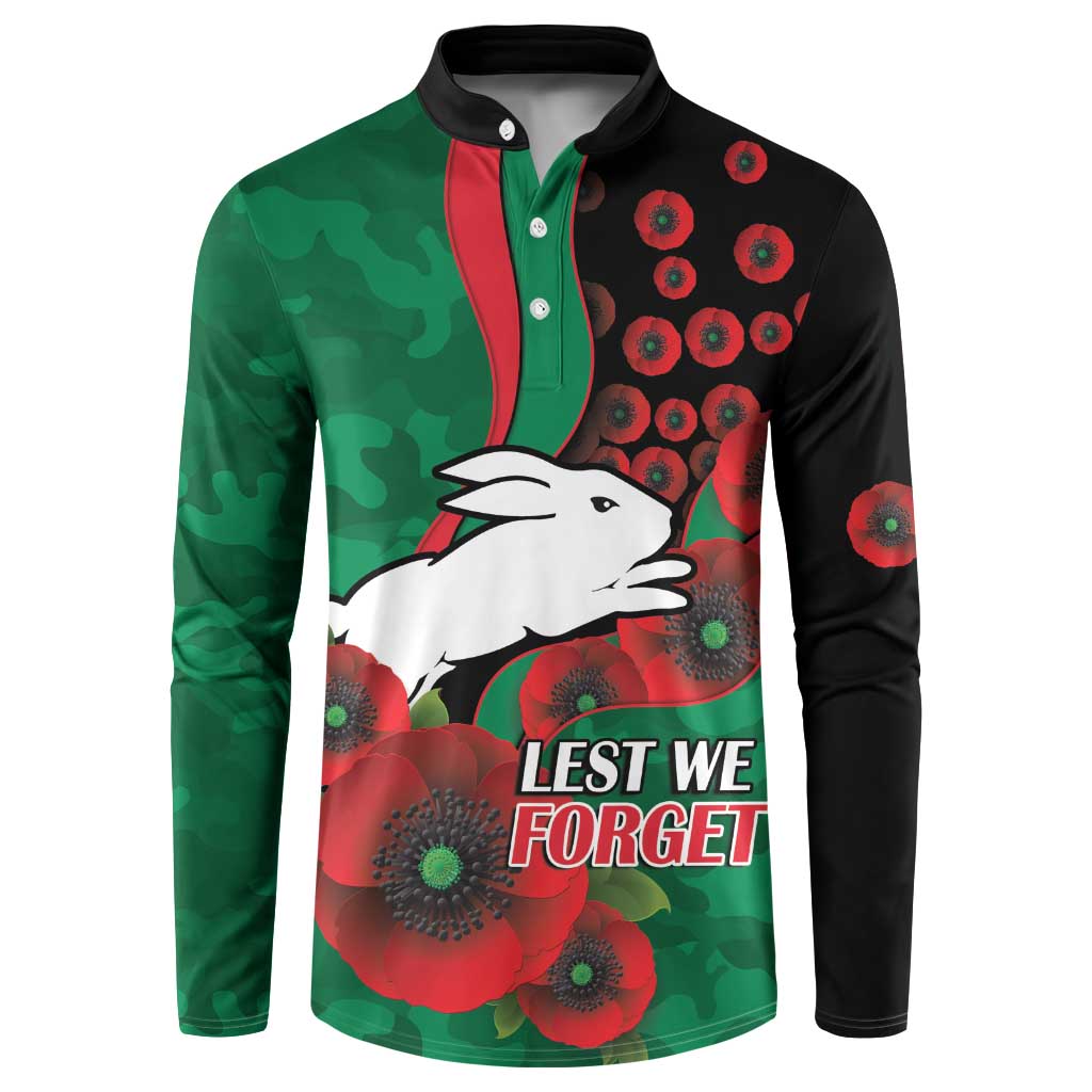 South Sydney Rabbitohs ANZAC Personalised Button Sweatshirt Lest We Forget Poppy Camo