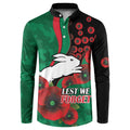 South Sydney Rabbitohs ANZAC Personalised Button Sweatshirt Lest We Forget Poppy Camo