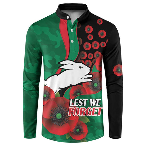 South Sydney Rabbitohs ANZAC Personalised Button Sweatshirt Lest We Forget Poppy Camo