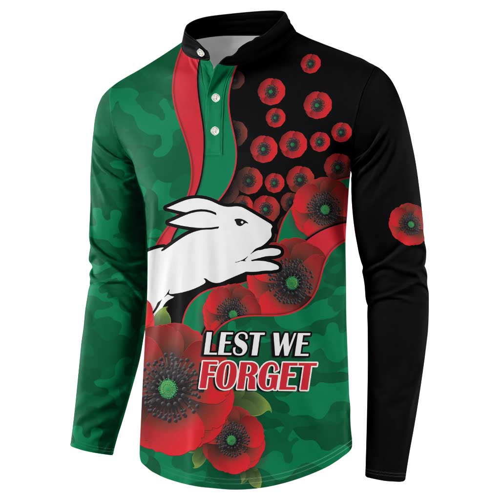 South Sydney Rabbitohs ANZAC Personalised Button Sweatshirt Lest We Forget Poppy Camo