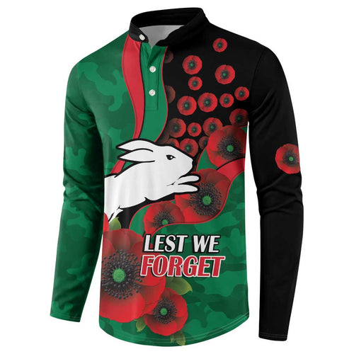 South Sydney Rabbitohs ANZAC Personalised Button Sweatshirt Lest We Forget Poppy Camo