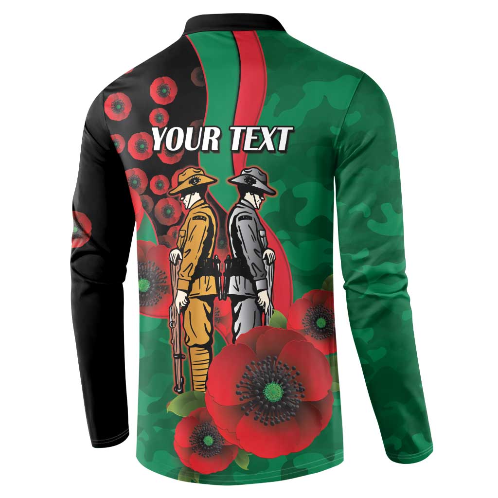 South Sydney Rabbitohs ANZAC Personalised Button Sweatshirt Lest We Forget Poppy Camo