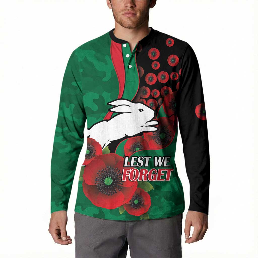 South Sydney Rabbitohs ANZAC Personalised Button Sweatshirt Lest We Forget Poppy Camo