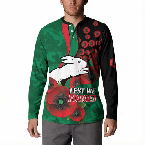 South Sydney Rabbitohs ANZAC Personalised Button Sweatshirt Lest We Forget Poppy Camo