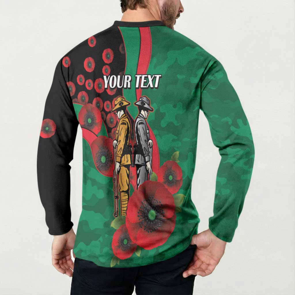 South Sydney Rabbitohs ANZAC Personalised Button Sweatshirt Lest We Forget Poppy Camo