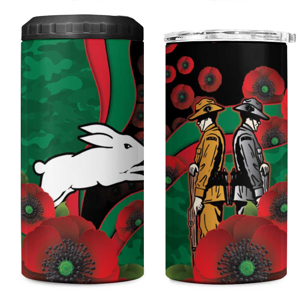 South Sydney Rabbitohs ANZAC Personalised 4 in 1 Can Cooler Tumbler Lest We Forget Poppy Camo