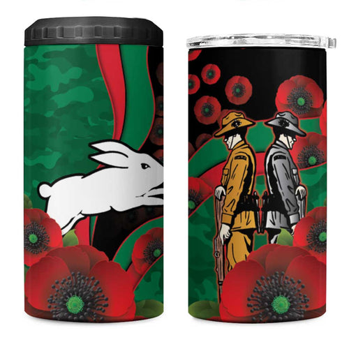 South Sydney Rabbitohs ANZAC Personalised 4 in 1 Can Cooler Tumbler Lest We Forget Poppy Camo