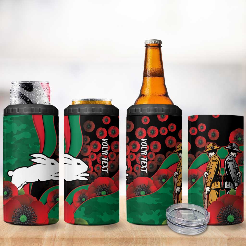 South Sydney Rabbitohs ANZAC Personalised 4 in 1 Can Cooler Tumbler Lest We Forget Poppy Camo