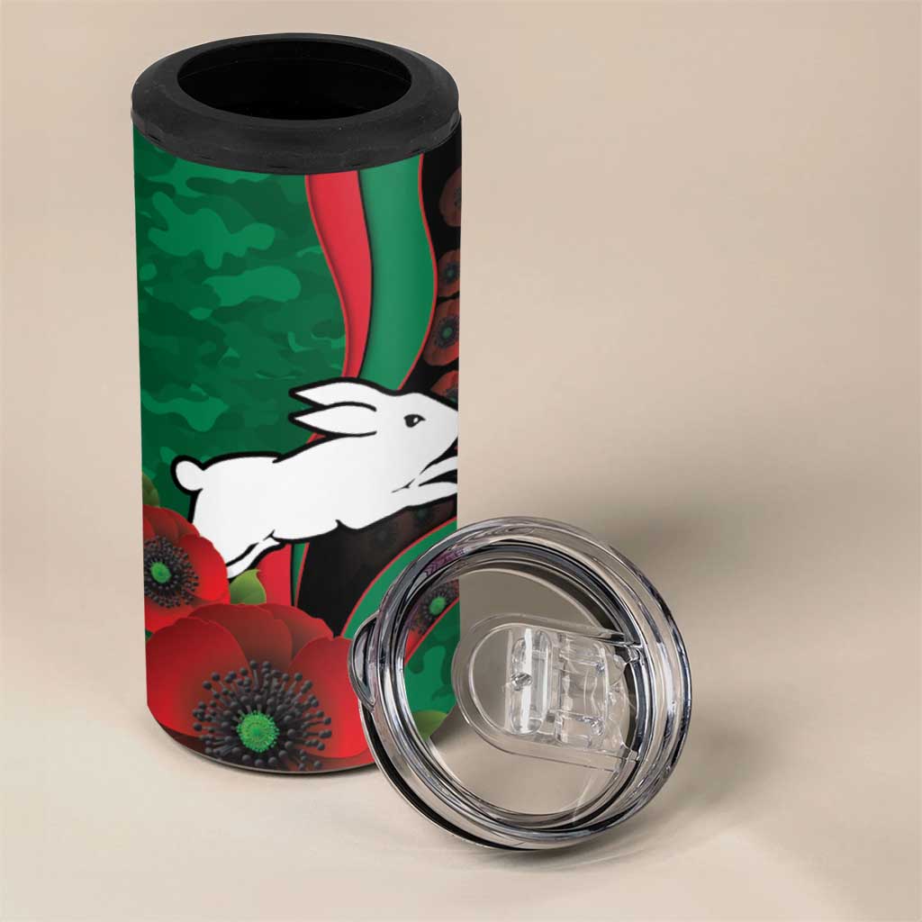 South Sydney Rabbitohs ANZAC Personalised 4 in 1 Can Cooler Tumbler Lest We Forget Poppy Camo