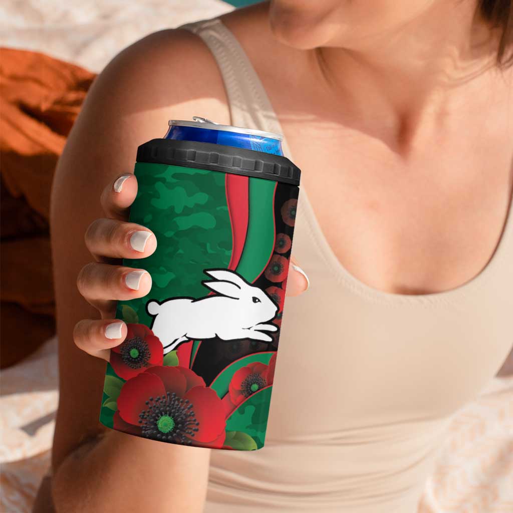 South Sydney Rabbitohs ANZAC Personalised 4 in 1 Can Cooler Tumbler Lest We Forget Poppy Camo