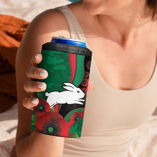 South Sydney Rabbitohs ANZAC Personalised 4 in 1 Can Cooler Tumbler Lest We Forget Poppy Camo