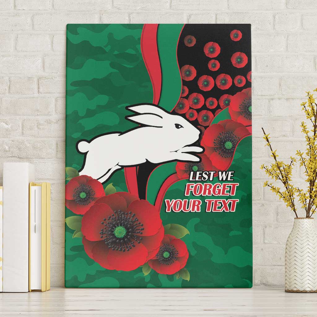South Sydney Rabbitohs ANZAC Personalised Canvas Wall Art Lest We Forget Poppy Camo