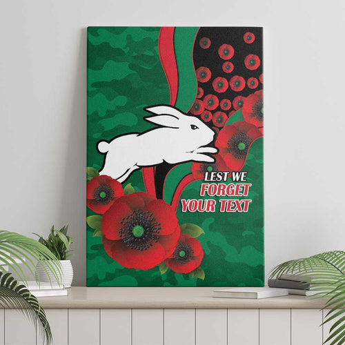 South Sydney Rabbitohs ANZAC Personalised Canvas Wall Art Lest We Forget Poppy Camo