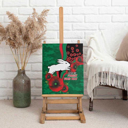 South Sydney Rabbitohs ANZAC Personalised Canvas Wall Art Lest We Forget Poppy Camo