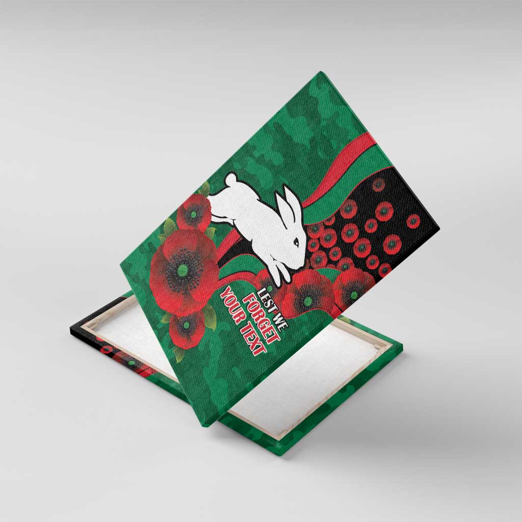 South Sydney Rabbitohs ANZAC Personalised Canvas Wall Art Lest We Forget Poppy Camo